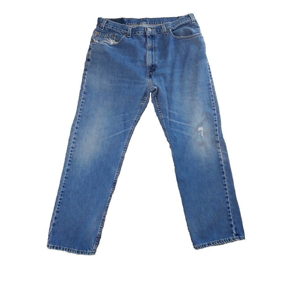 Levis 505 Regular Fit Straight Leg Jeans Mens 36x29 Medium Wash Denim Distressed